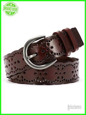 Women Plus Size Leather Belt Hollow Flower Waist with Pin Buckle